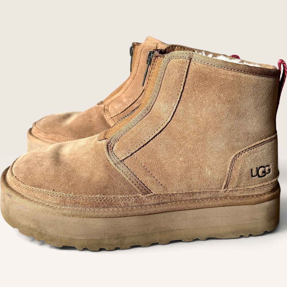 UGG Women's Neumel Platform Zip Boots Chestnut US 9 Cozy Cabincore Lounge